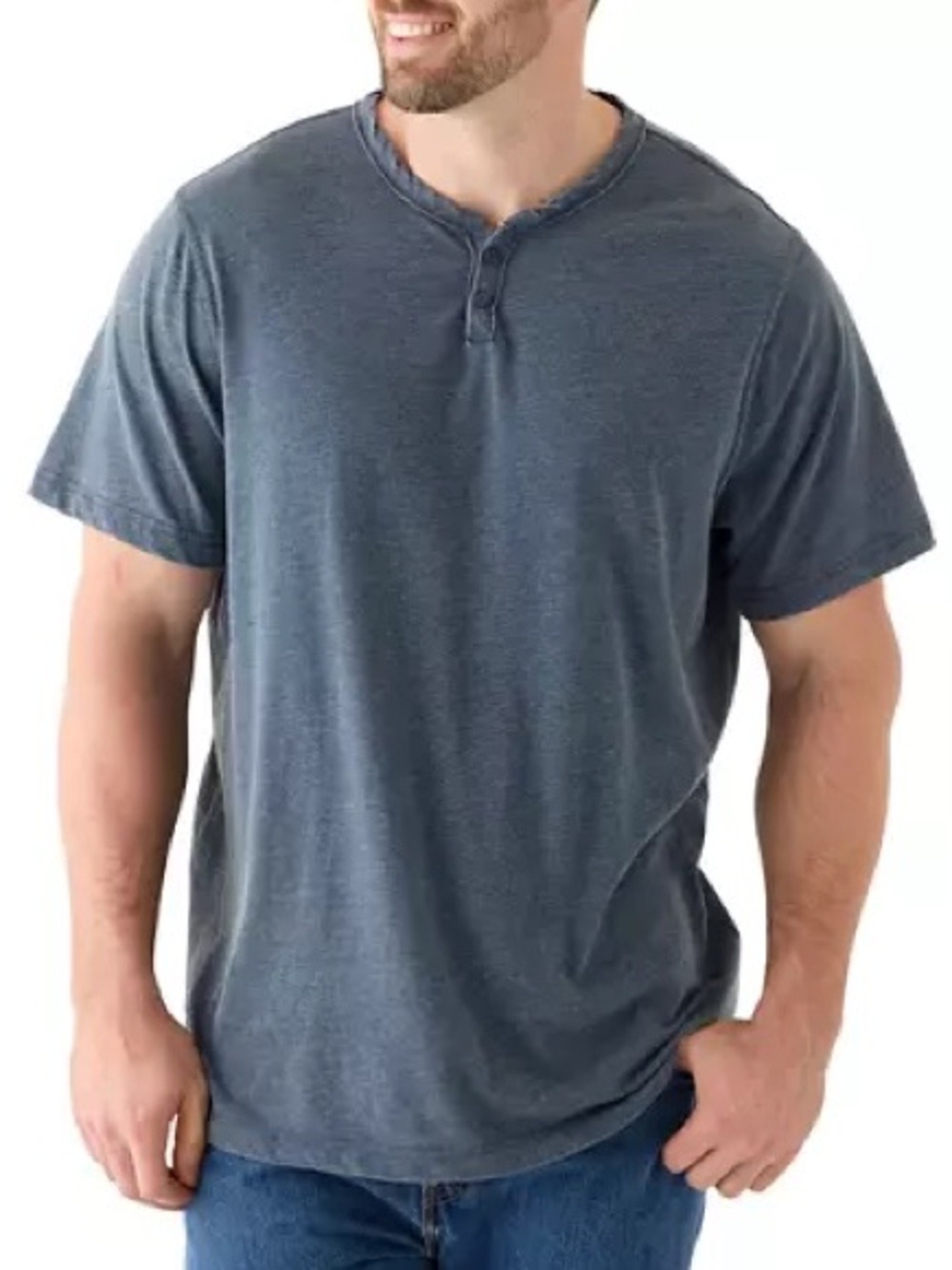Lucky Brand Venice Burnout Henley Shirt Mens Large Charcoal Gray Blue Notch Neck - Picture 2 of 5